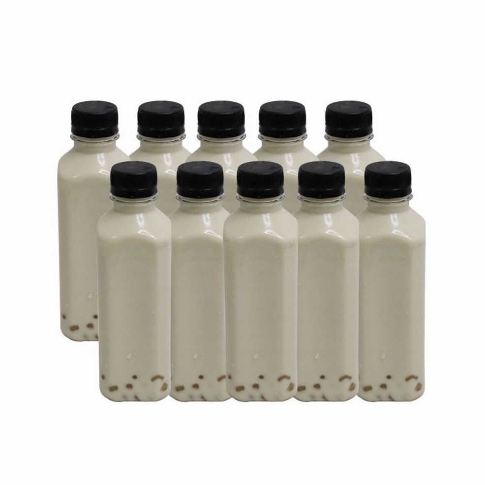 set 10 chai nhựa vuông nắp đen, nhựa PP cao cấp dung tích 330ml
