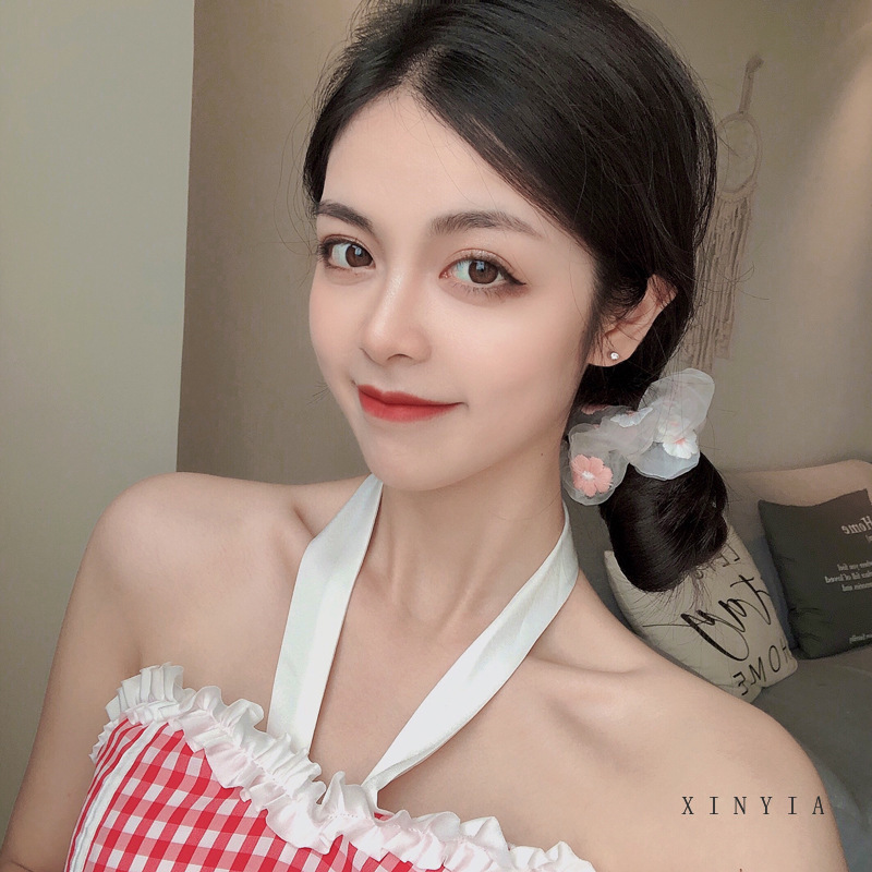 Dây buộc tóc đàn hồi thêu hoa dễ thương thời trang nữ