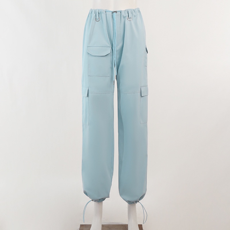 Quần Dài Lưng Cao Phối Túi Thiết Kế Dây Rút Thời Trang Đường Phố Cá Tính Cho Nữ