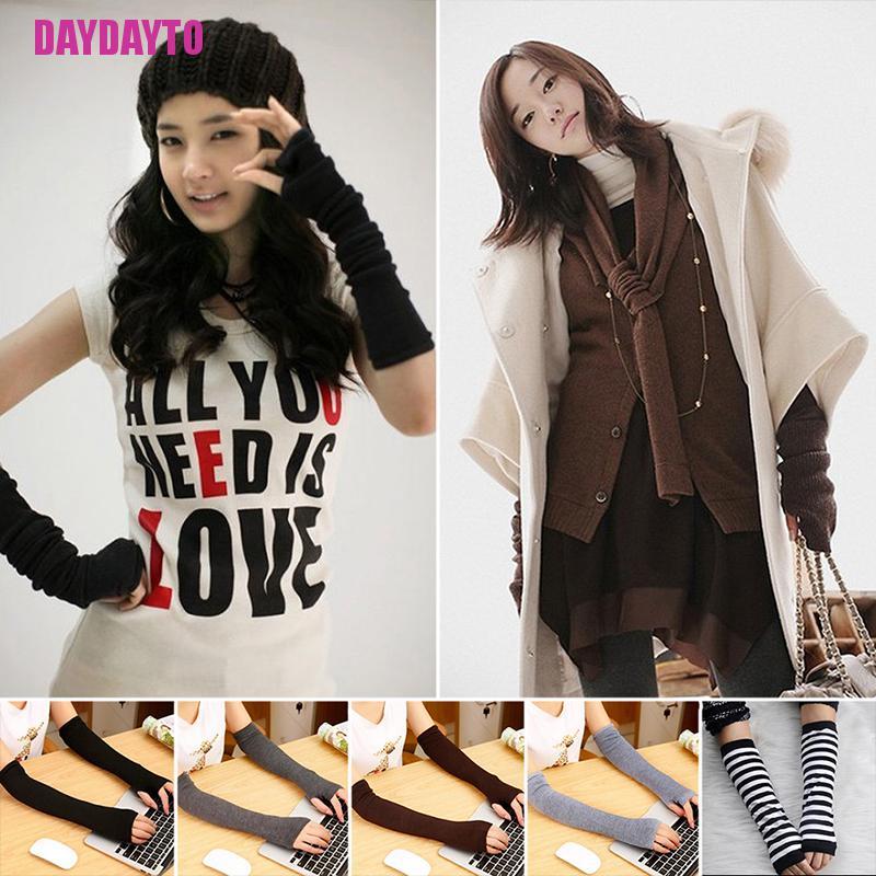 Găng Tay Dài Hở Ngón Giữ Ấm Thời Trang Cho Nữ