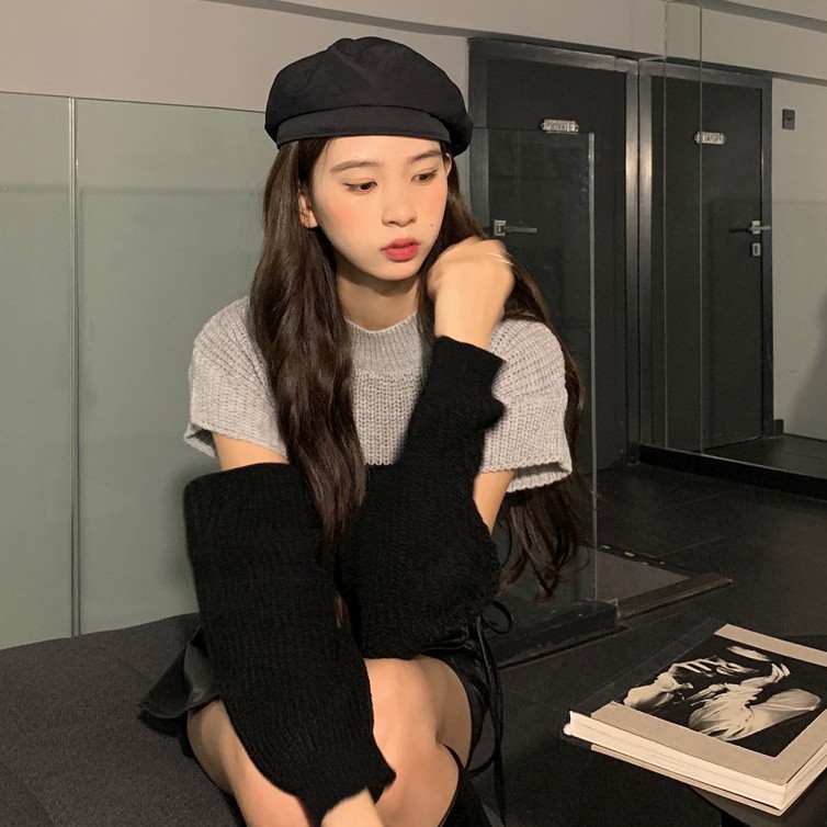 Áo Sweater Dáng Ngắn Hở Vai Kiểu Retro Hồng Kông Thời Trang Dễ Phối Đồ