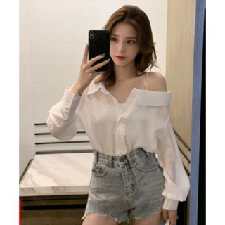 Áo kiểu sơ mi nữ trắng lệch vai gợi cảm đẹp bigsize giá rẻ size ĐẠI