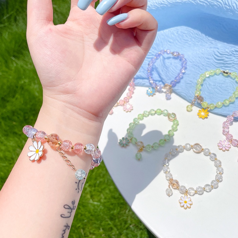 Vòng đeo tay chuỗi hạt pha lê nhân tạo nhiều màu sắc tùy chọn phong cách Hàn Quốc thời trang
