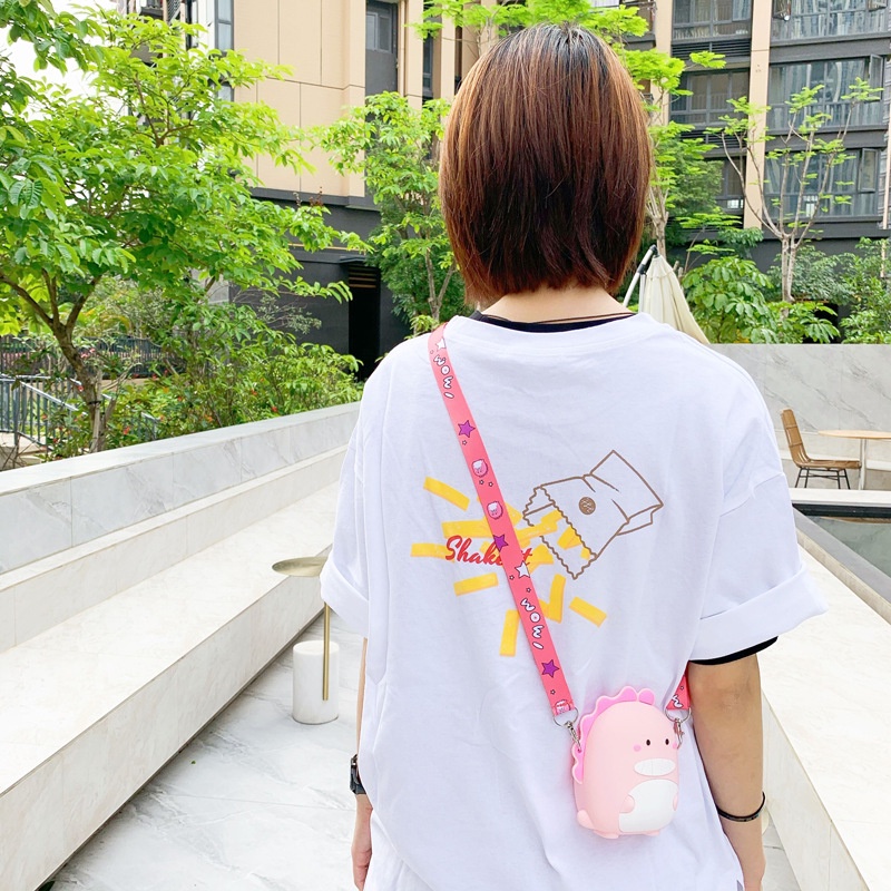 Túi đeo chéo cho bé kèm dây , túi silicon hình khủng long dễ thương thích hợp đi chơi, du lịch, túi đựng lì xì E1151