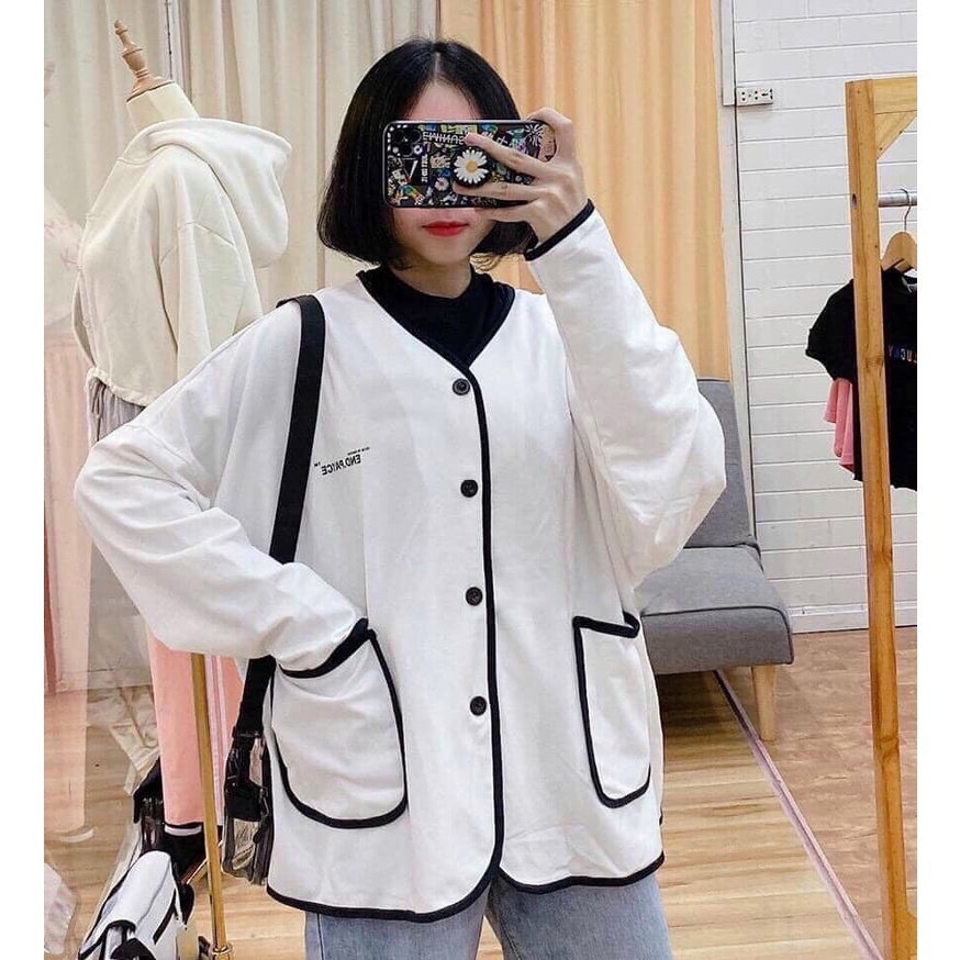 Áo khoác cardigan nữ nút cài dáng basic trơn form rộng học sinh trẻ trung