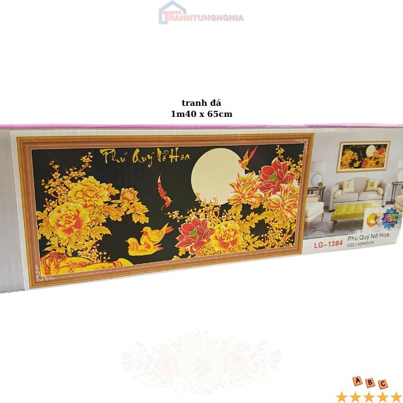 Tranh đính đá, tranh thêu chữ thập phú quý nở hoa 1m40 x 65cm