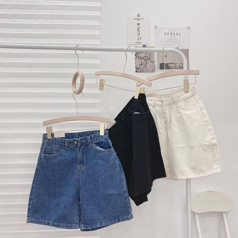 Quần short jeans ngố bò 1 khuy ống rộng cá tính