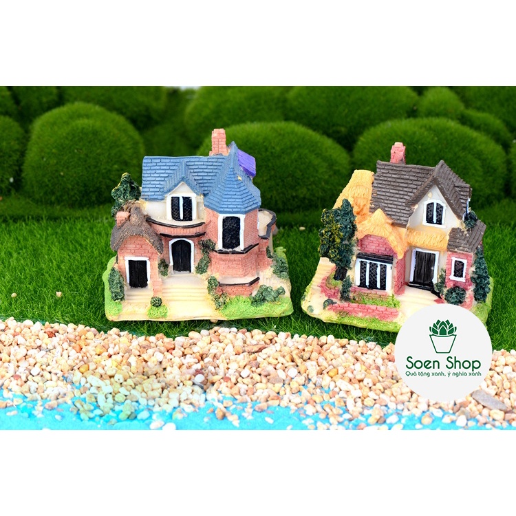 |FREESHIP| NHÀ BIỆT THỰ 2 TẦNG- Phụ kiện trang trí cây xanh để bàn làm việc, mô hình trang trí cho bể cá, tiểu cảnh