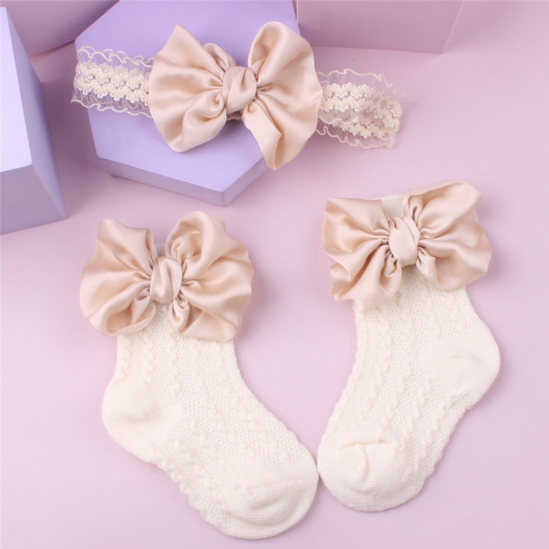 Set Băng Đô + Vớ Cotton Đính Nơ Xinh Xắn Cho Bé Gái