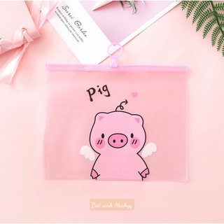 Túi zip A5 Heo hồng