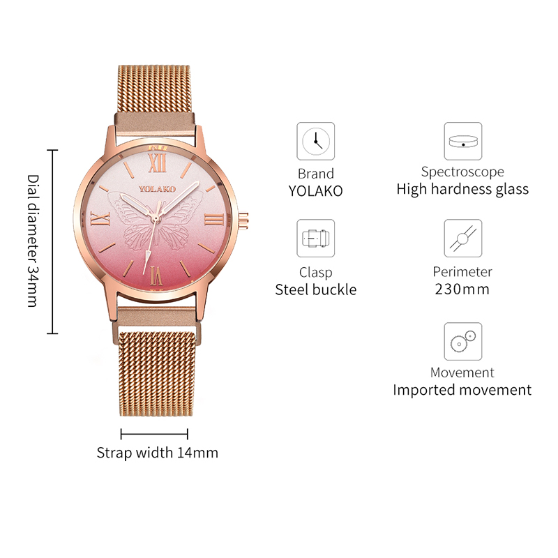 ZOLFA Fashion Rose Gold Mesh Belt Ladies Watch with Magnet Buckle Round Ultra-Thin Butterfly Flower Analog Lady Quartz Wrist Watches Gift Womens Watches Đồng hồ nữ