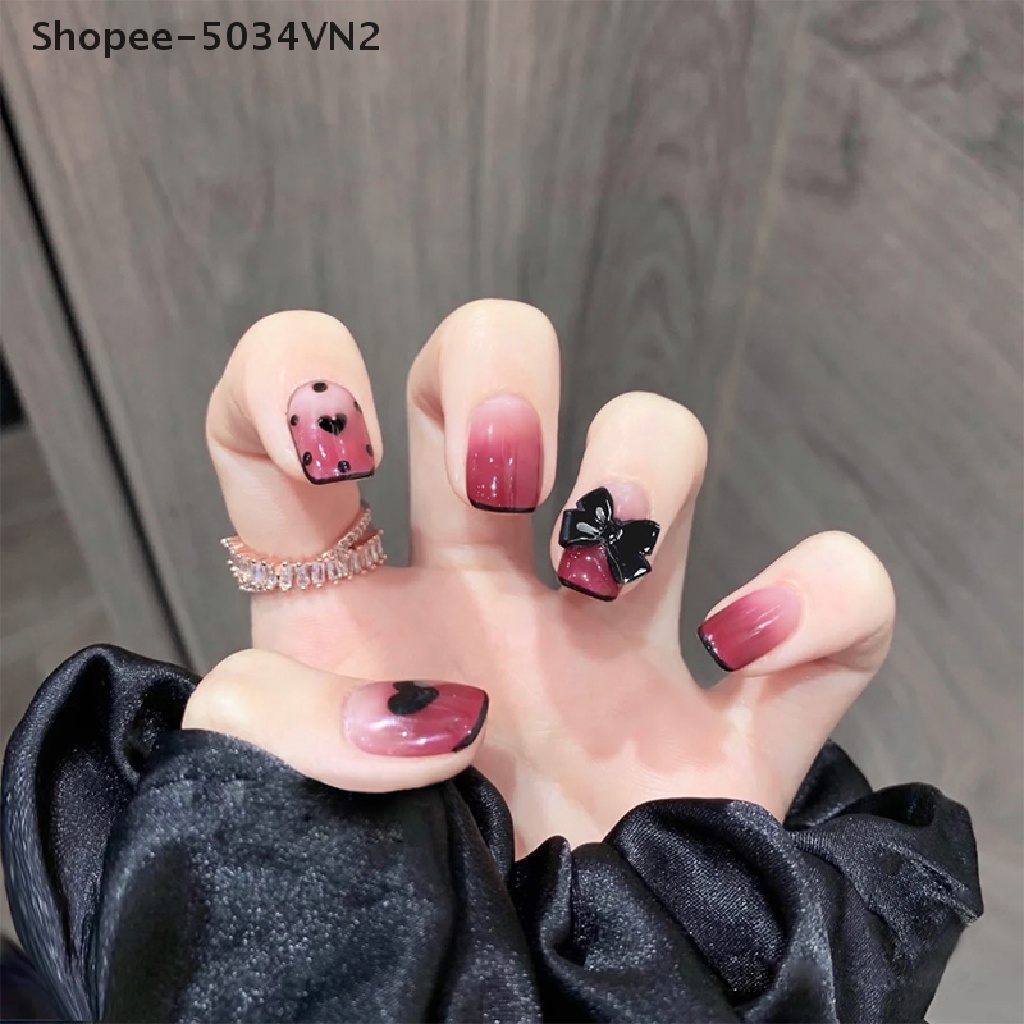 [Hàng mới về] Set móng tay giả đính đá lấp lánh kiểu pháp 5034vn2