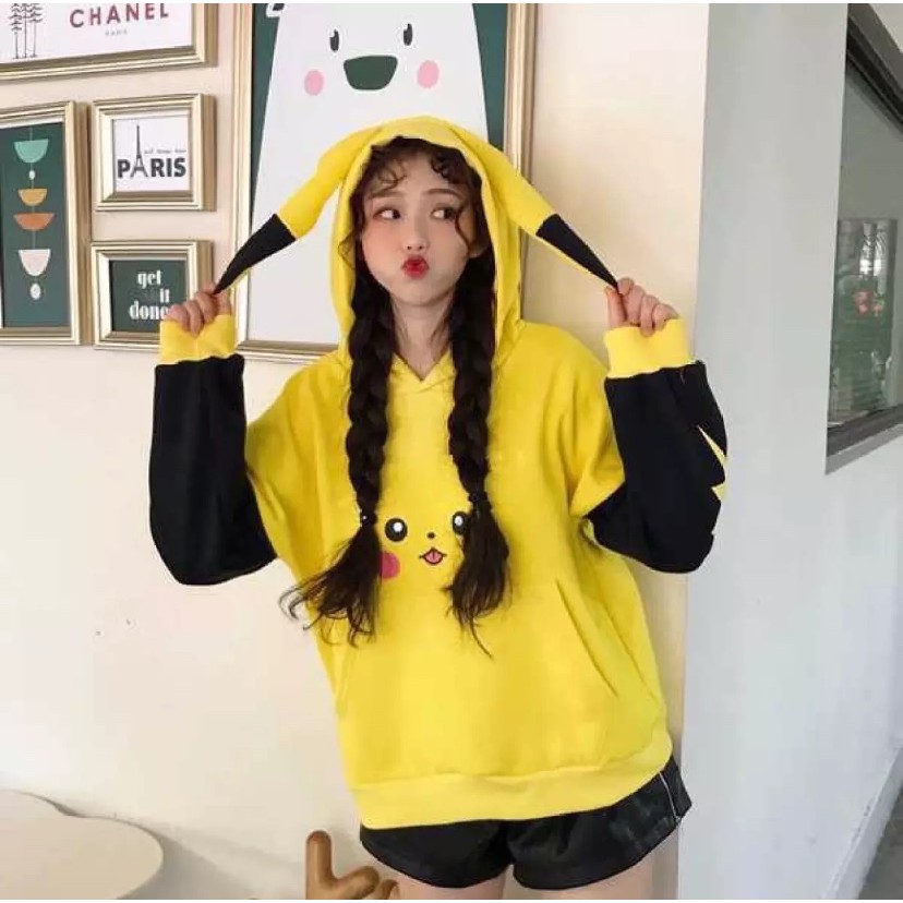 Áo Khoác, áo hoodie Pikachu Cực dễ thương Kèm nón có tai hot trend bền màu 1Kenz