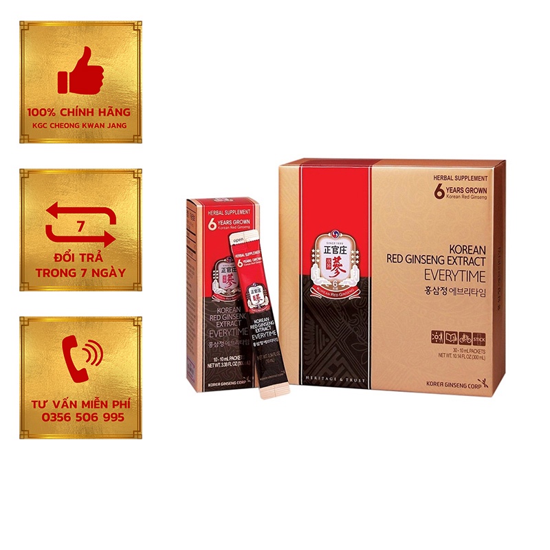 Cao tinh chất hồng sâm KGC extract everytime 10ml x 30 gói, Hàn Quốc chính hãng