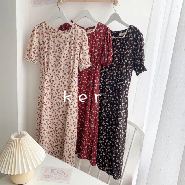 Váy hoa nhí vintage ngắn tay cổ vuông viền ren Ulzzang 🌸 Hàng Quảng Châu | BigBuy360 - bigbuy360.vn