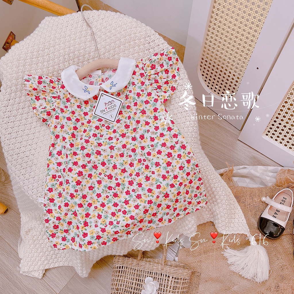 Váy hoa nhí dáng dài, Váy cho bé gái có chiết ly siêu dễ thương - váy cho bé 1 tuổi, đến 10 tuổi