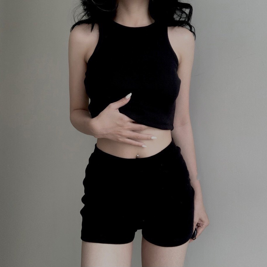 ÁO CROPTOP BA LỔ CHẤT THUN TĂM SỊN SÒ - 4BASIK ABL02