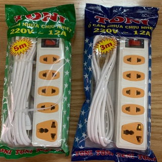 Ổ Cắm Nhựa Chịu Nhiệt 220V - 12A Dây Dài (3 - 5m)