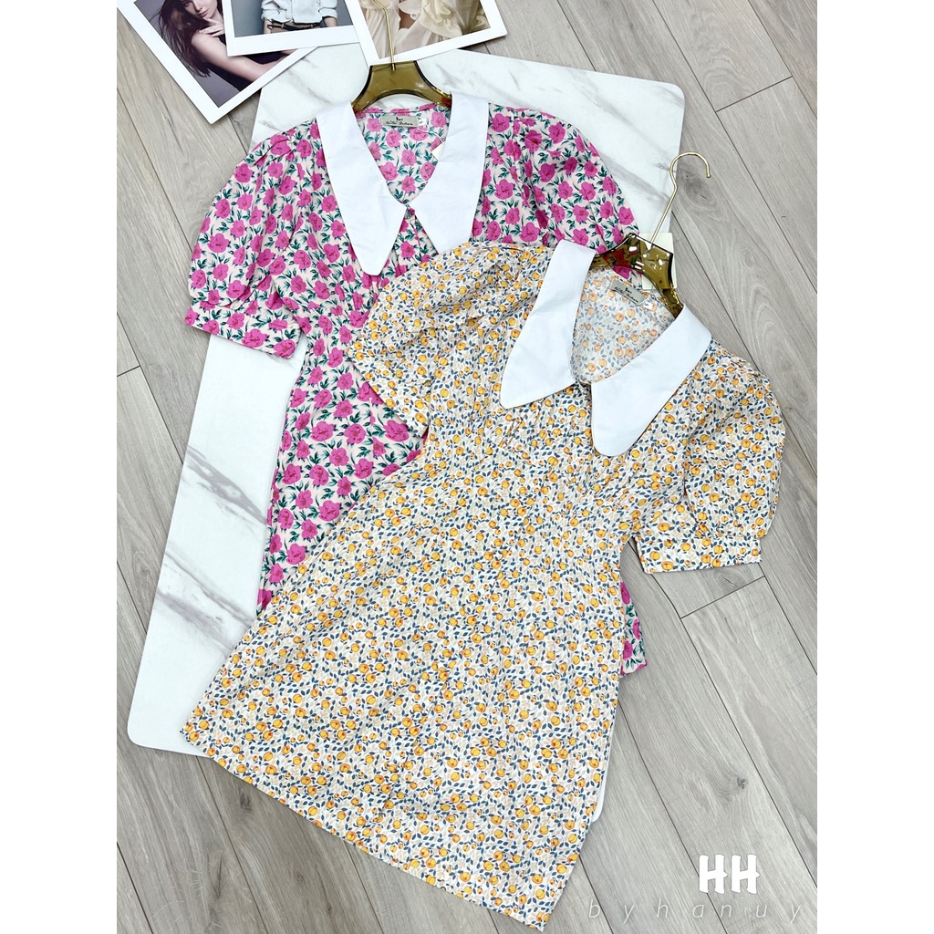☘️ Váy Hoa Nhí Có Cổ - Đầm Hè Cộc Tay - Đi Làm Đi Chơi Công Sở 🌷