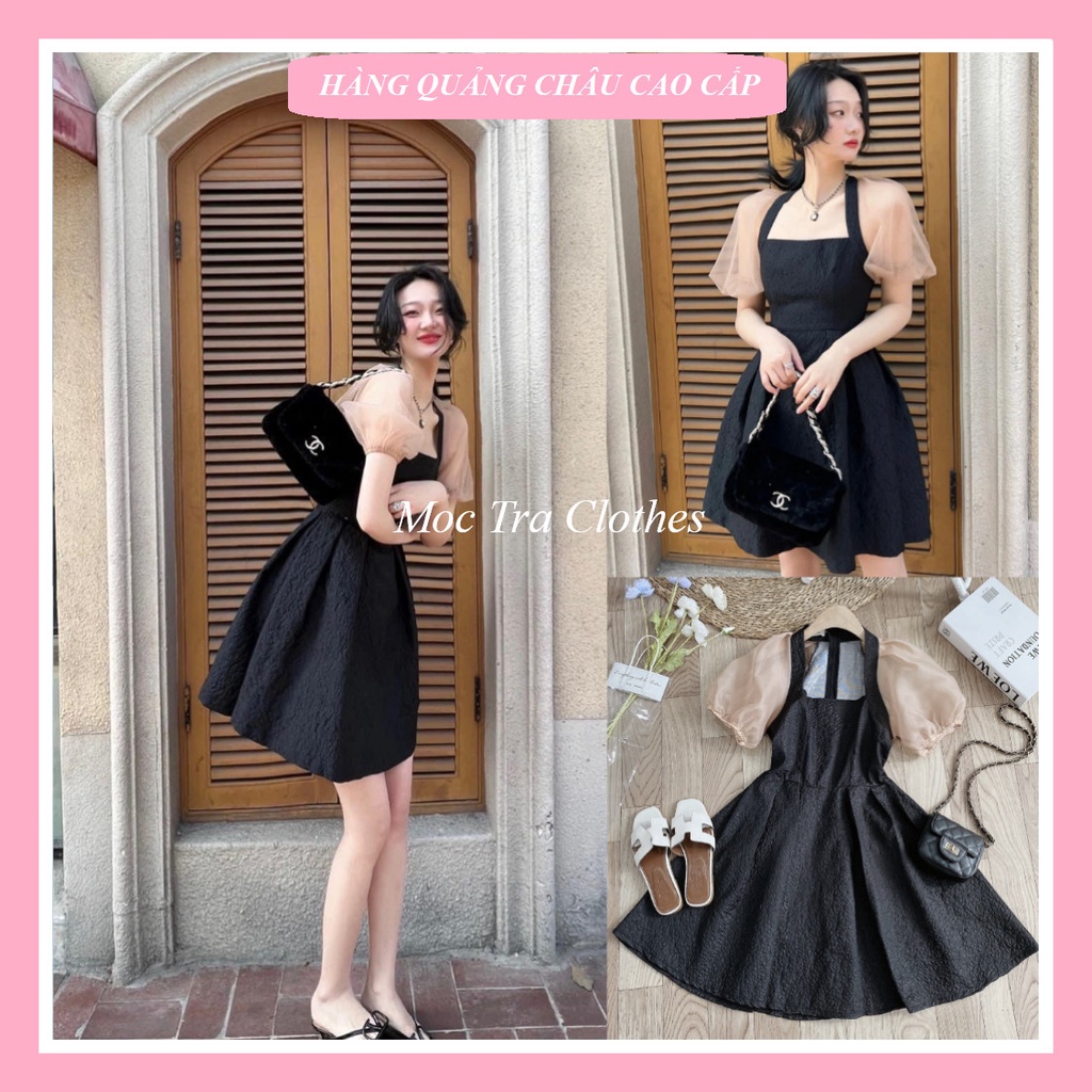 Đầm xốp nữ tay bồng tơ Quảng Châu thiết cổ vuông dáng xòe siêu xinh, Váy dự tiệc nữ sang trọng thanh lịch