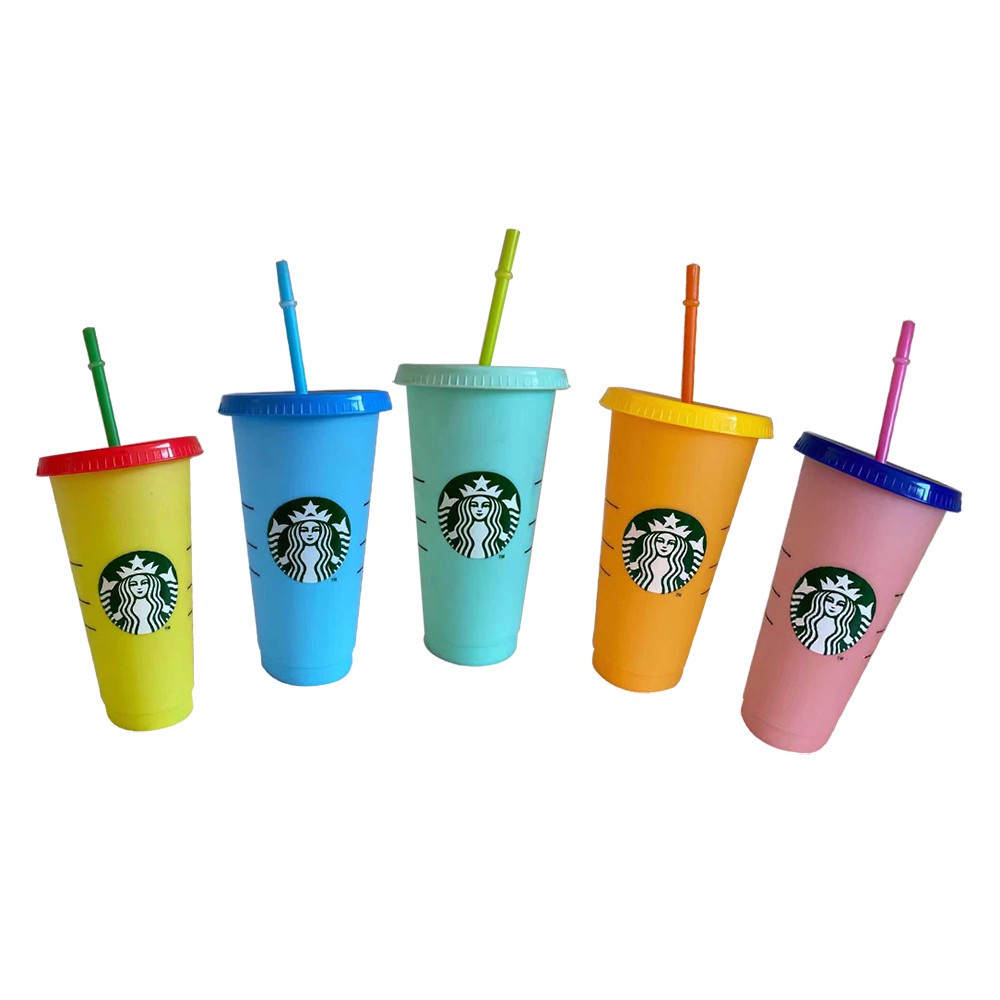 Ly Nhựa Uống Nước Starbucks Đổi Màu Có Nắp Đậy Và Tái Sử Dụng Được 24 Oz