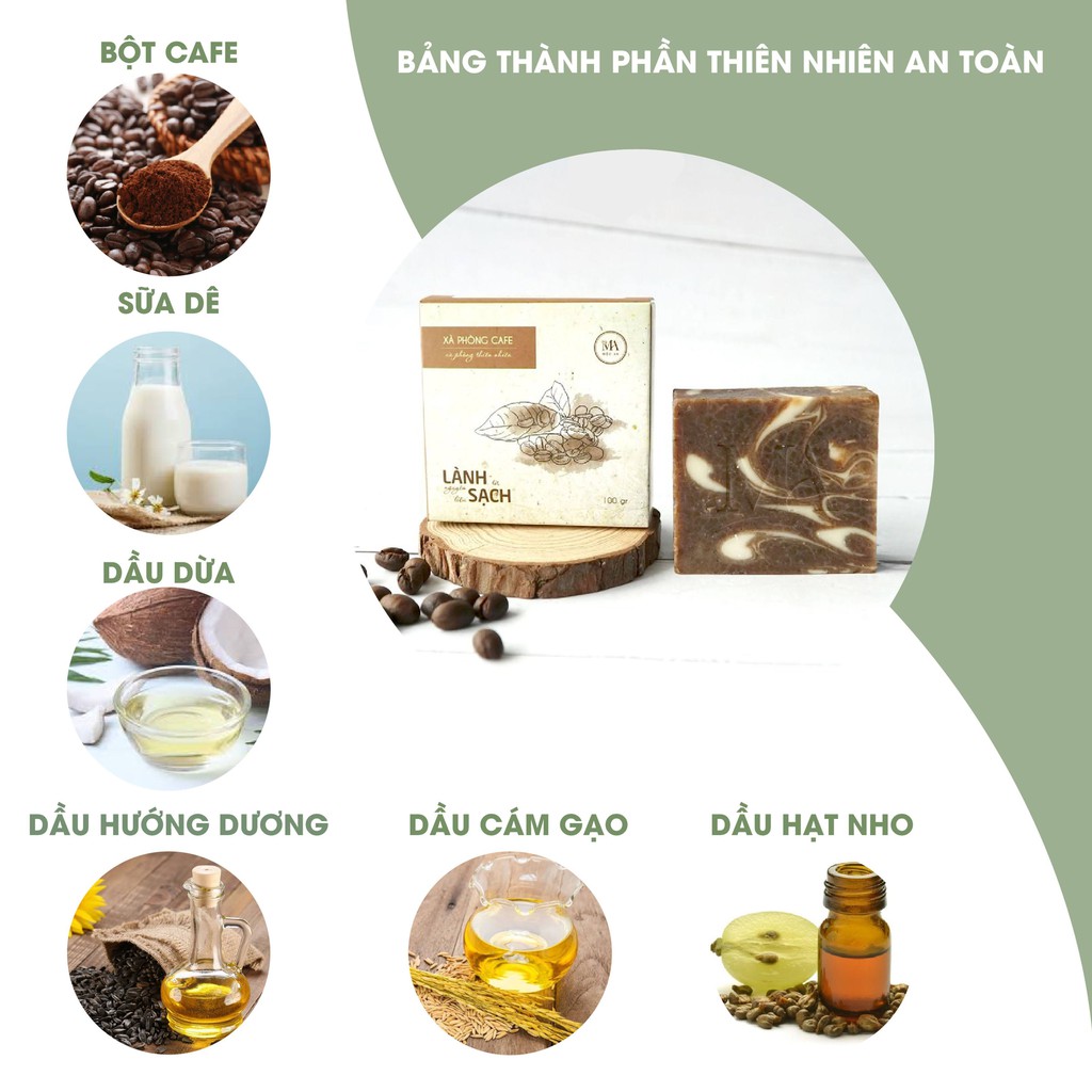 Xà Bông Thiên Nhiên Cafe Mềm Mịn Sạch Da, Giảm Mụn Đầu Đen Mộc An 100GR