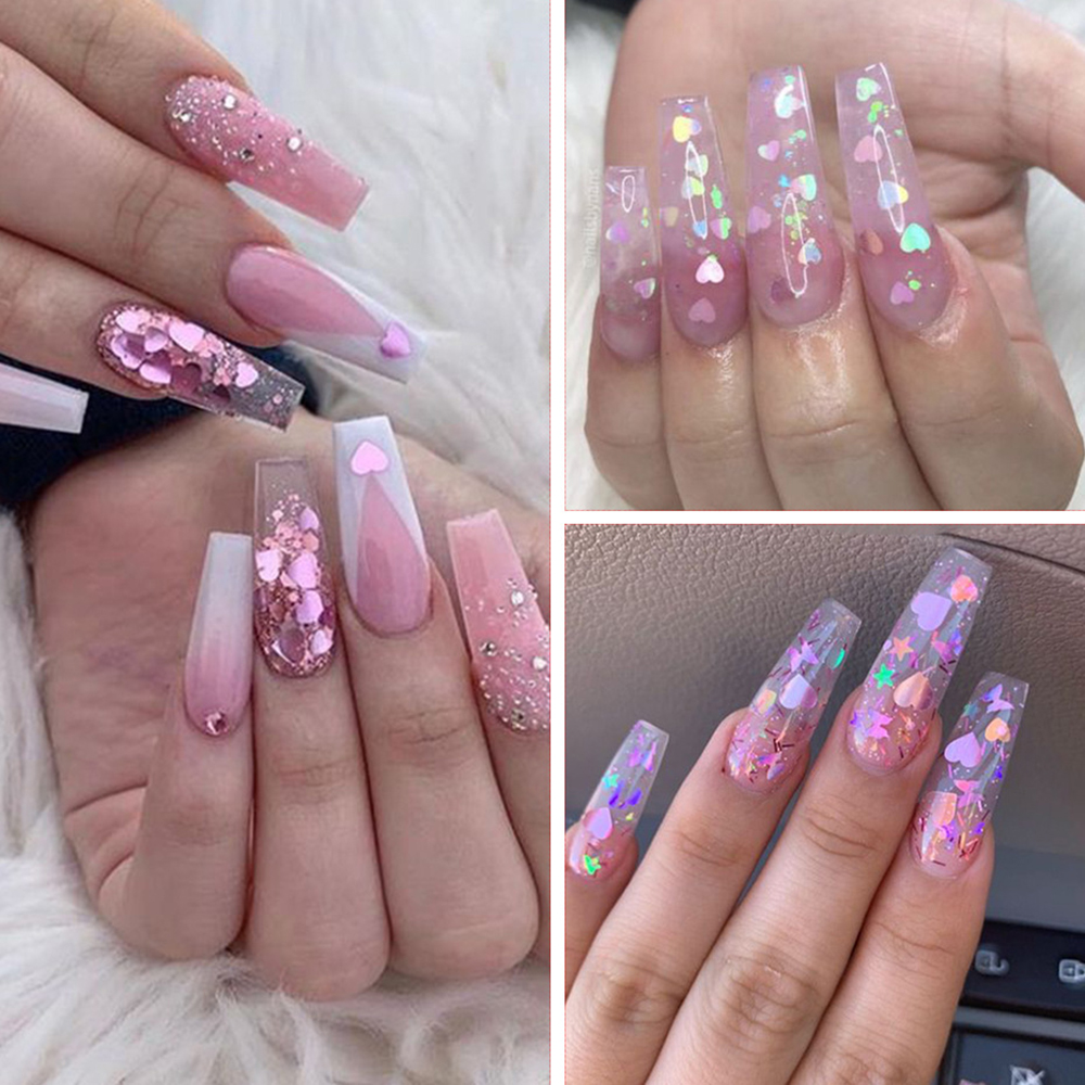 OCEANMAP 3D Nail Art Decoration DIY Nail Glitter Flakes Nail Sequins Love Heart 12 Grids/box Laser Sparkly Valentine's Day Holographic Manicure