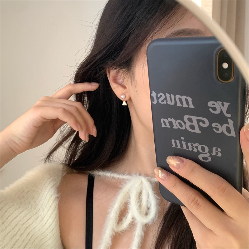 Bông Tai Mạ Bạc 925 Hình Tam Giác Đính Ngọc Trai Cao Cấp F668