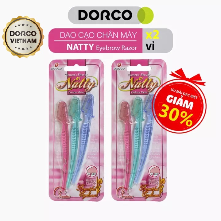 Combo 2 vỉ dao cạo chân mày DORCO NATTY Eyebrow (1 vỉ/ 3 dao)