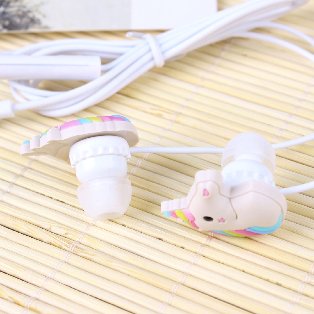 Tai nghe nhét tai nhựa PVC hình kỳ lân màu sắc cầu vồng kèm micro