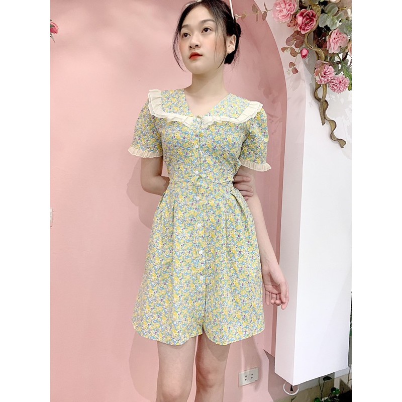 Váy hoa nhí vintage cổ bèo,tay bèo (ảnh shop chụp 100%)