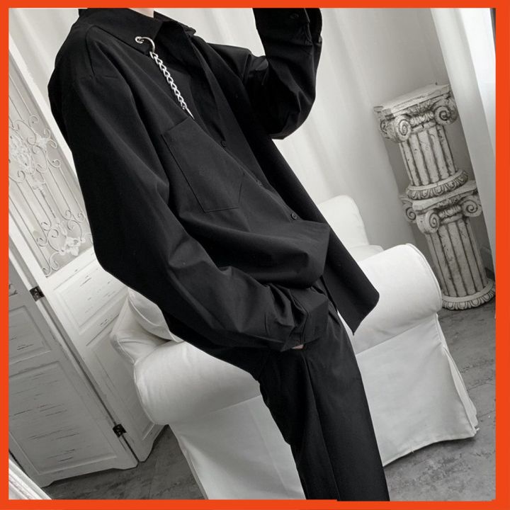 Áo sơ mi nam nữ dài tay unisex basic form rộng suông phối khoen cổ tay dài cao cấp phong cách Hàn Quốc - AMK027 | BigBuy360 - bigbuy360.vn