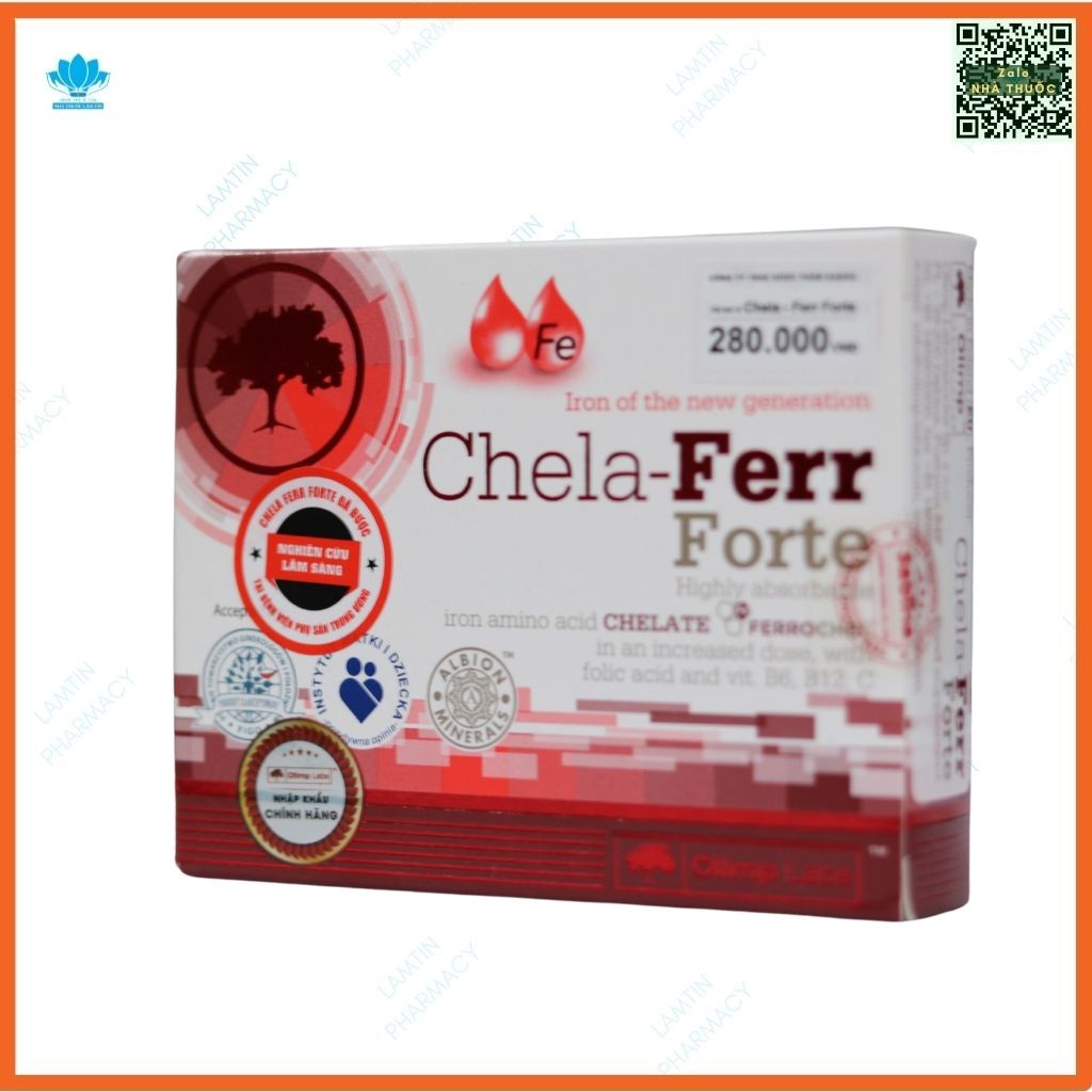 CHELA FERR FORTE - VITAMIN bổ sung sắt cho bà bầu - bổ máu từ sắt hữu cơ, Acid Folic - Viên sắt Chelaferr nhập khẩu