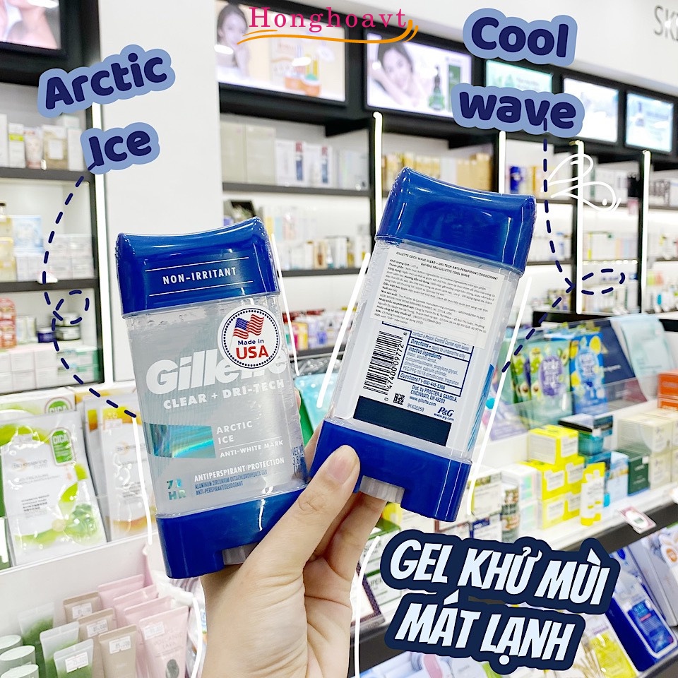 Lăn khử mùi Gillette Clear + Dri-Tech Anti-Perspirant 107g, Gel khử mùi giảm tiết mồ hôi chính hãng Mỹ-honghoavt