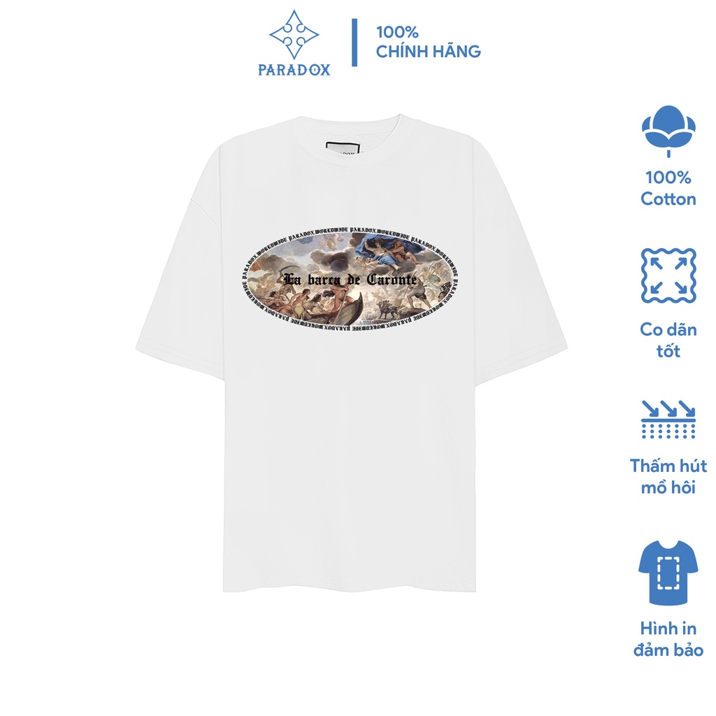 Áo thun form rộng Paradox tay lỡ - Unisex - In hình - WARFARE - Màu trắng