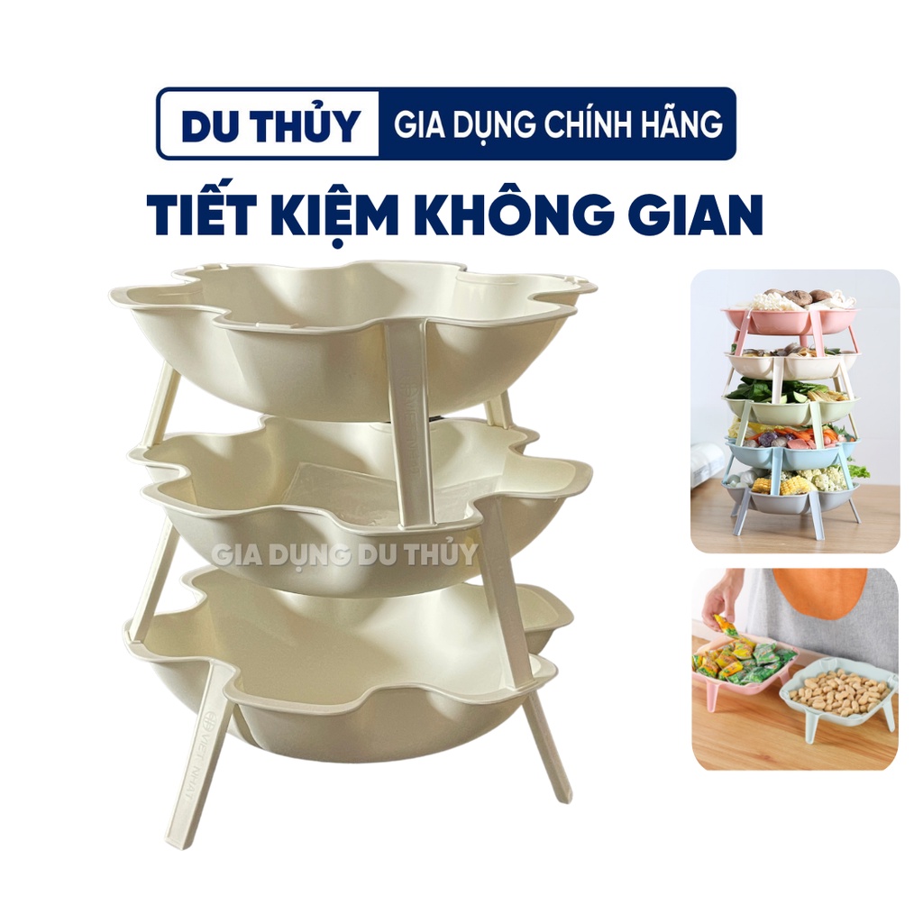 Bộ 3 dĩa xếp chồng tiết kiệm không gian màu trắng, hồng, xám hình hoa, tiện cho các món lẩu và bày trí bàn tiệc cuối năm