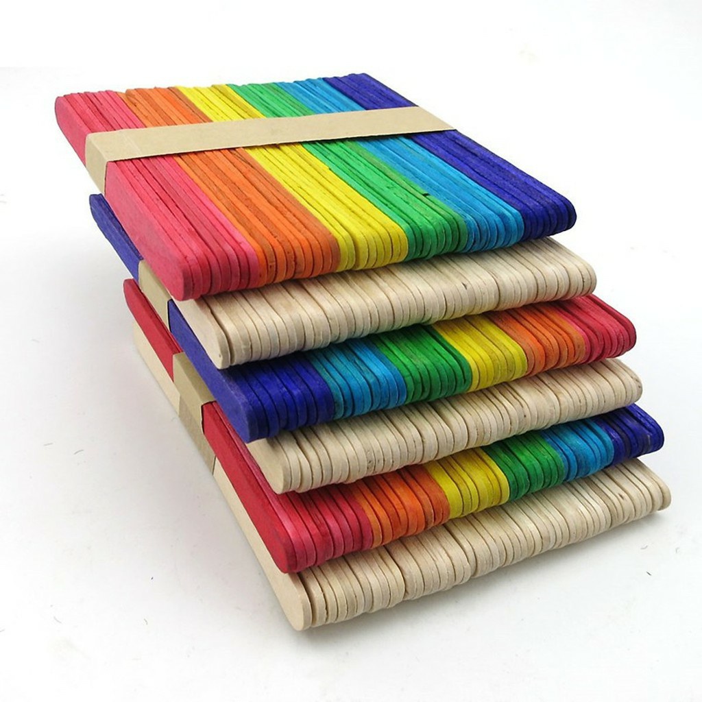 Set 50 que đè lưỡi màu 15*2cm, que kem màu hanmade, làm mô hình, đồ chơi, đồ dạy học