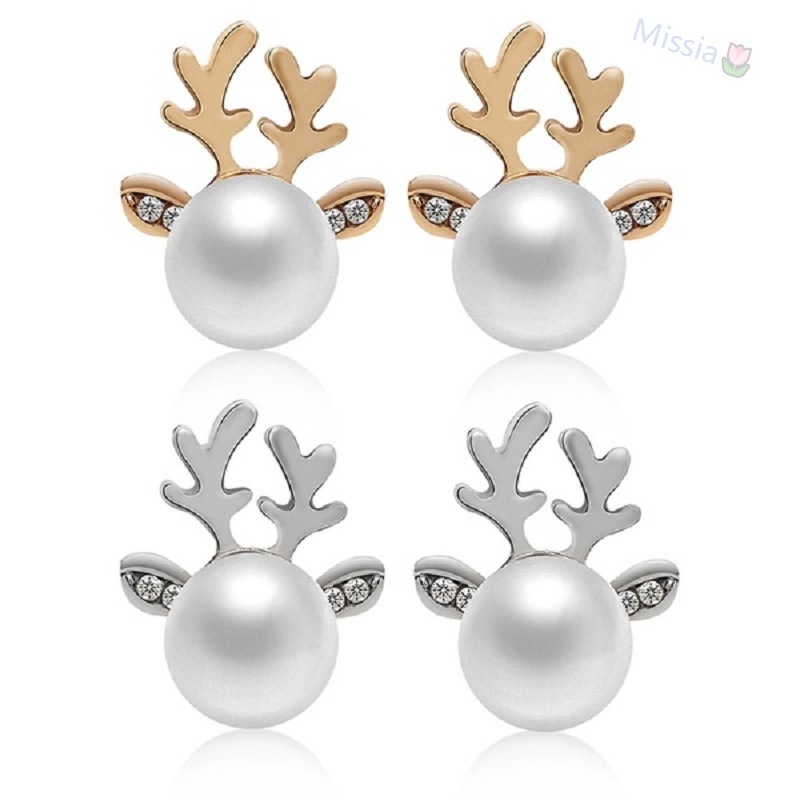 Bông tai hình con nai đính ngọc trai