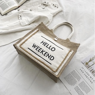 Túi cói HELLO WEEKEND ( Hàng Có Sẵn)