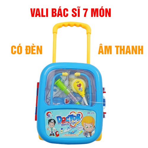 Bộ đồ chơi vali bác sĩ dạng vali kéo, dụng cụ có pin, có đèn, có âm thanh dành, đồ chơi bé tập làm bác sĩ