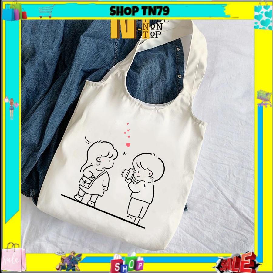 Túi tote đeo vai cute vải canvas giá rẻ đẹp đi học đi chơi TN79