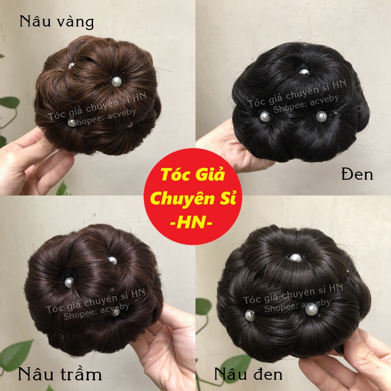 Tóc giả búi hoa đính hạt ngọc trai nhân tạo ❤ FREESHIP đơn 50k ❤