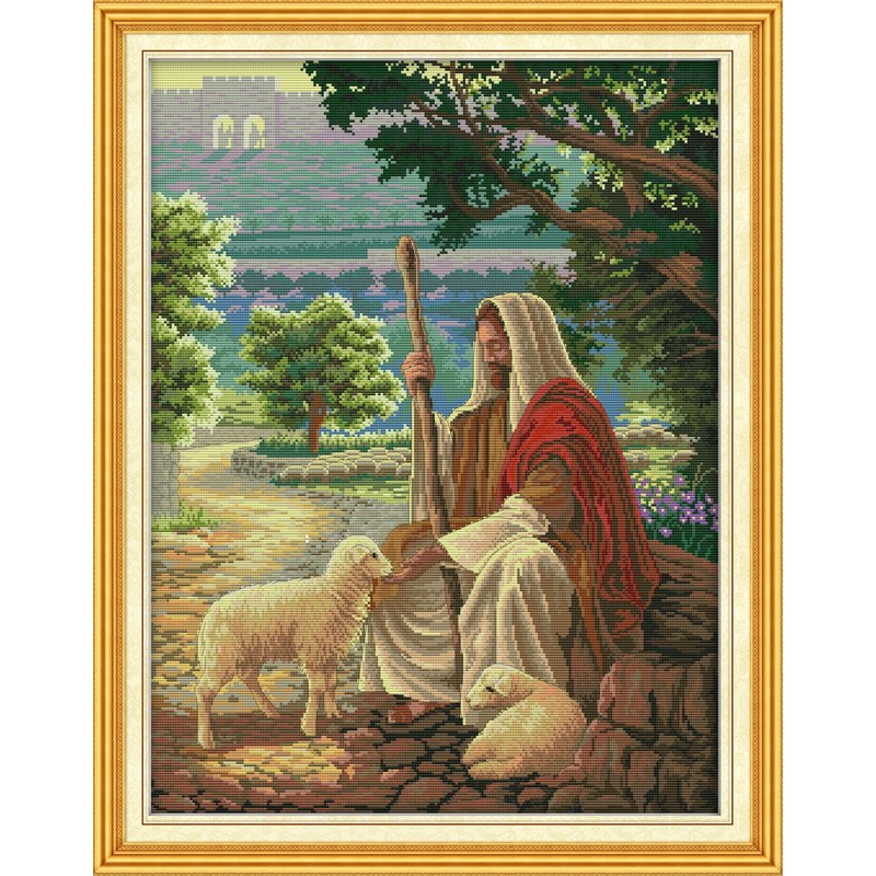 Jesus shepherding Counted DMC Cross Stitch Set DIY C Cross Stitch Kit