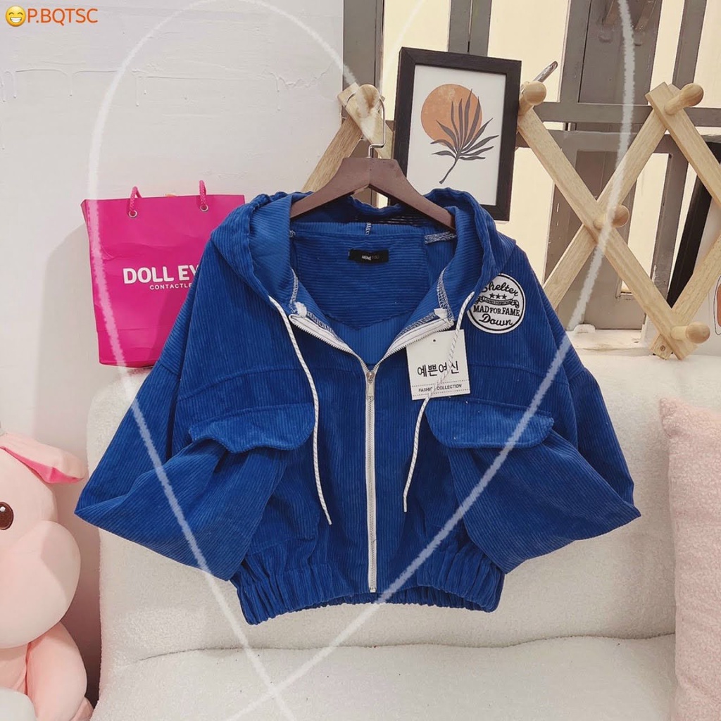 Áo khoác nhung nữ thêu chữ trước sau GDDG 1 lớp croptop