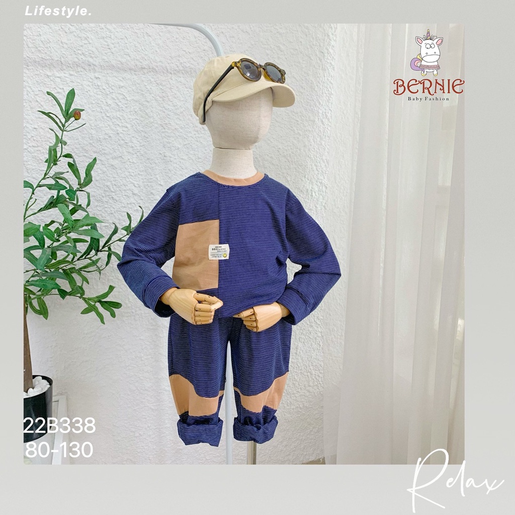_Bộ kẻ phối túi đáp ngực berie cho bé 9 đến 23kg
