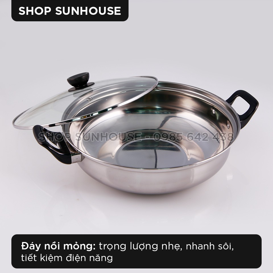 Nồi lẩu inox vung kính SUNHOUSE size 24 bán kèm bếp từ