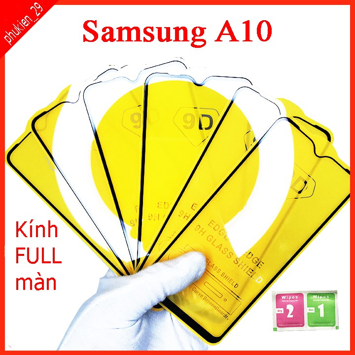 Kính cường lực Samsung A10 full màn hình, Ảnh thực shop tự chụp, tặng kèm bộ giấy lau kính taiyoshop2