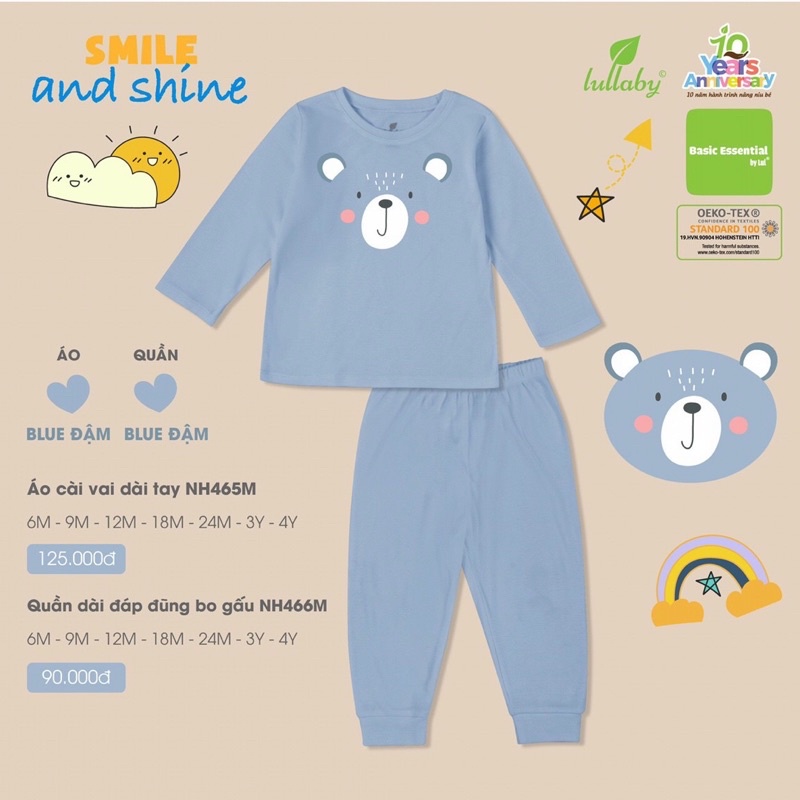 Bộ dài tay thu đông dày Lullaby NH465M Bé Trai (9m-4y)