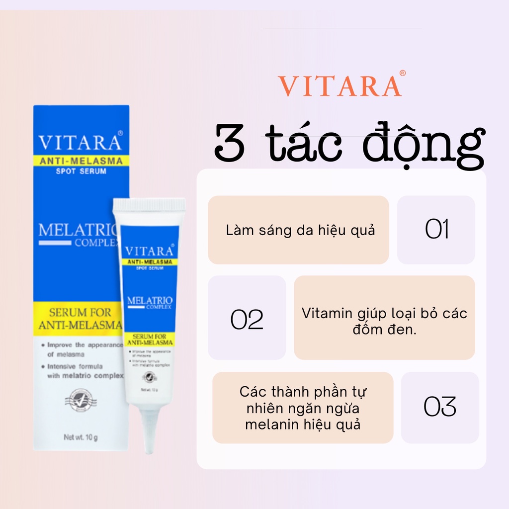 Serum xóa nám tàn nhang đồi mồi Vitara Anti Melasma Spot loại bỏ các đốm đen, làm sáng da 10g chính hãng Thái Lan