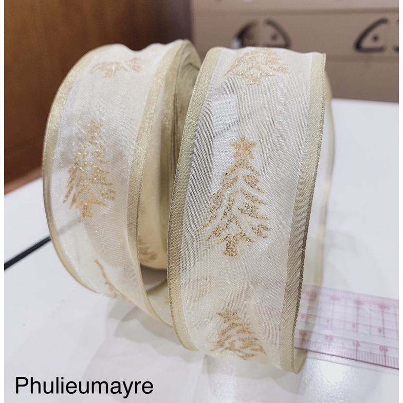 Ruy băng voan hoạ tiết cây thông 4cm (ribbon)